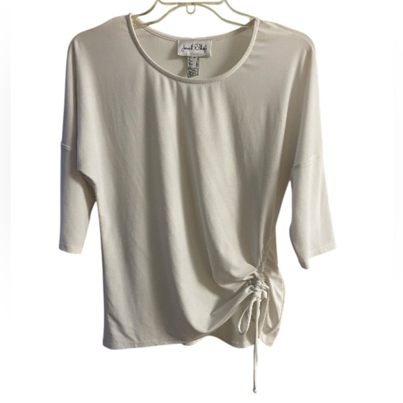 Joseph Ribkoff Tops - Joseph Ribkoff white pop over blouse cinch waist elbow sleeve Sz 6